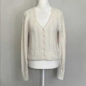 Abercrombie Fuzzy Cropped Cardigan Sweater Ivory Size Small